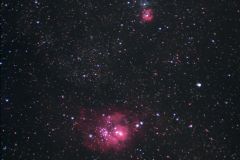 Mlhovina Laguna a Trifid mlhovina v konstelaci Strelce v centru nasi galaxie Mlecne Drahy